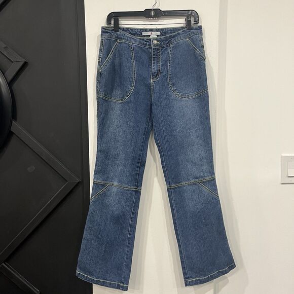 Adolfo Denim - Vintage Y2K Adolfo Women’s Size 10 Flare Jeans Green Stitching